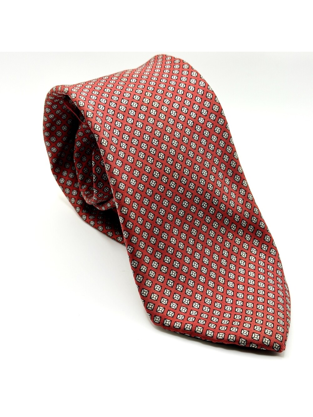 Vintage 90s Etienne Aigner Red 100% Silk Diamond Print Tie